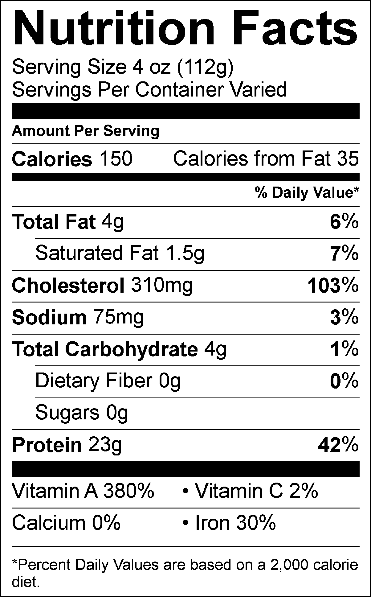 Rumba Meats Beef Liver Nutrition Facts Label