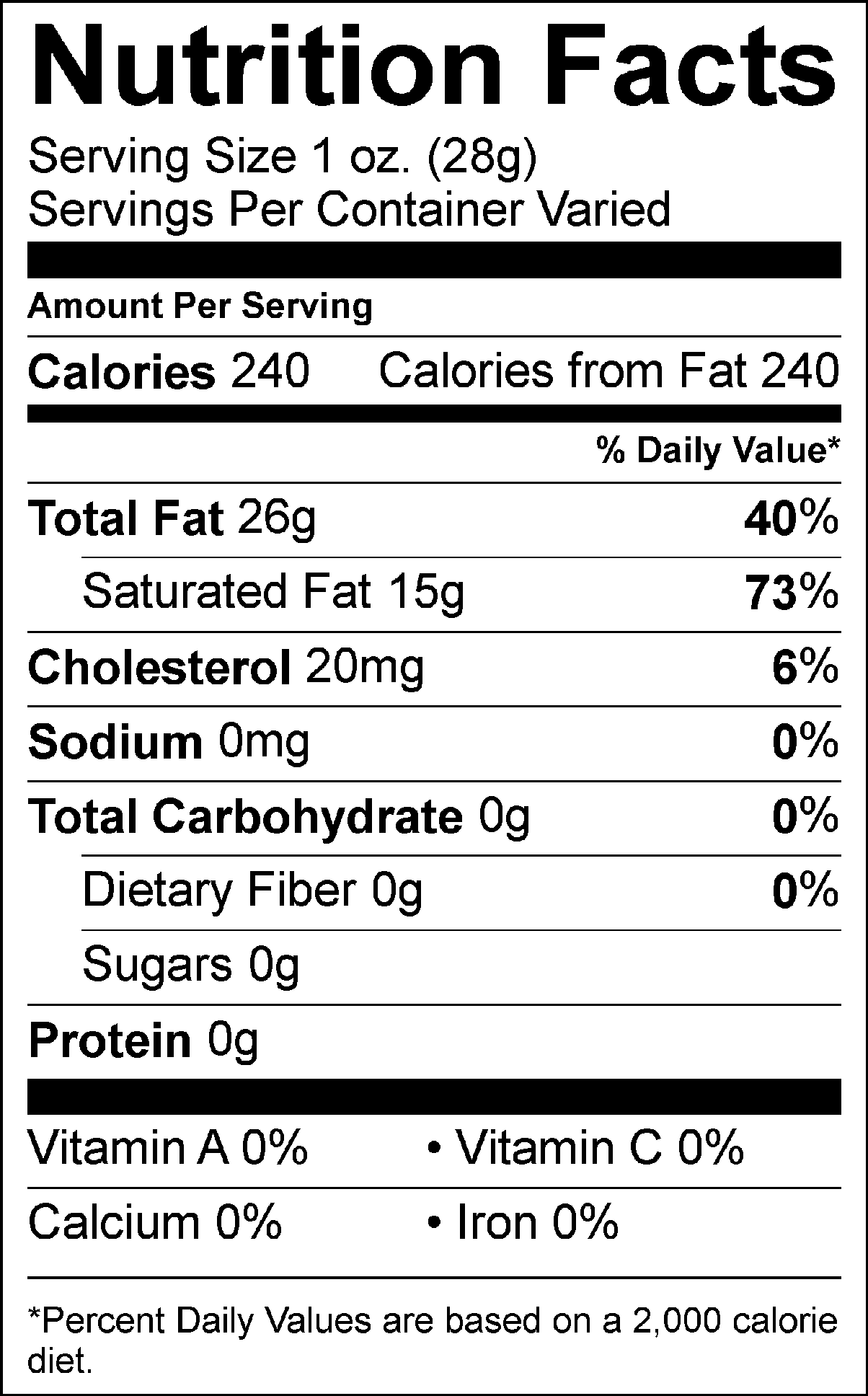 Rumba Meats Beef Sweetbreads Nutrition Facts Label