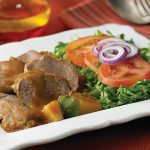 Sliced Beef Tongue Stew with Potatoes & Veggies Recipe Plated