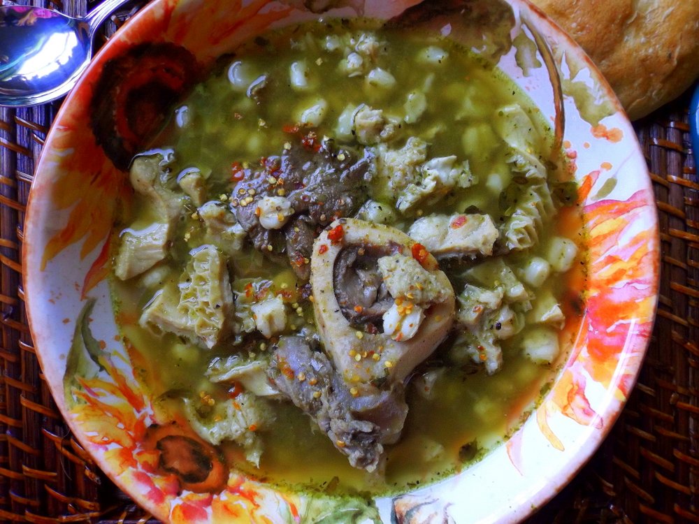 Menudo Verde ~ Roasted Green Chile Menudo in a bowl