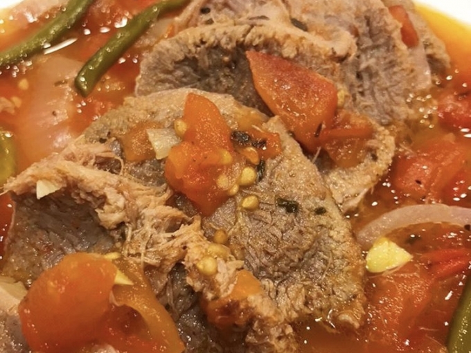 Lengua in Tomato Sauce with Chile Strips