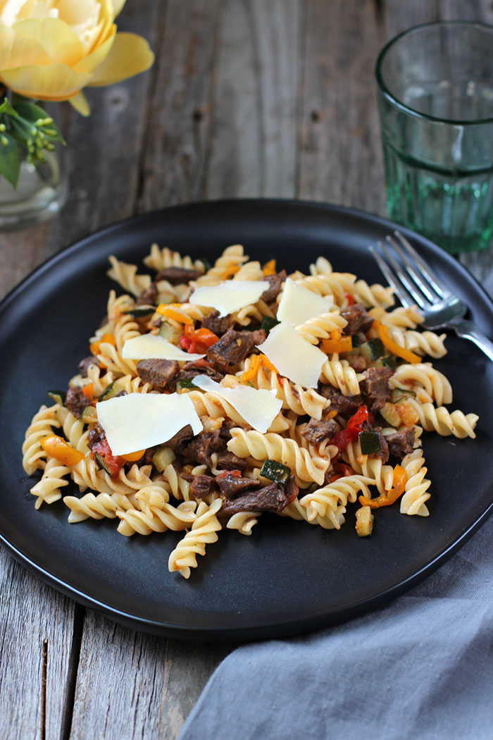 Pasta with Cheekmeat and Vegetable Saute