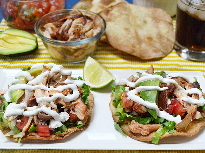 Tostadas con Pollo Ranchero - served