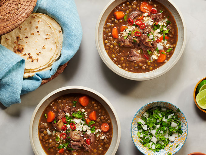 Mexican Lentil Soup with Braised Oxtail